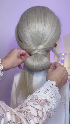 amazing low bun with braided ponytail, Wrapping hair