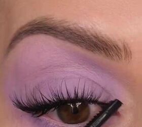 lilac eye makeup, Applying false eyelashes