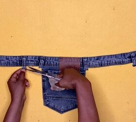 diy denim pocket belt, Cutting excess fabric off