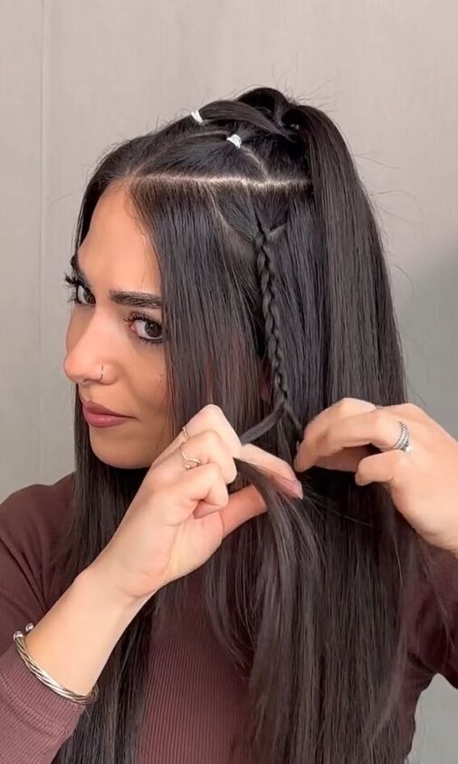 grab 3 tiny rubber bands to spice up your half up ponytail, Braiding