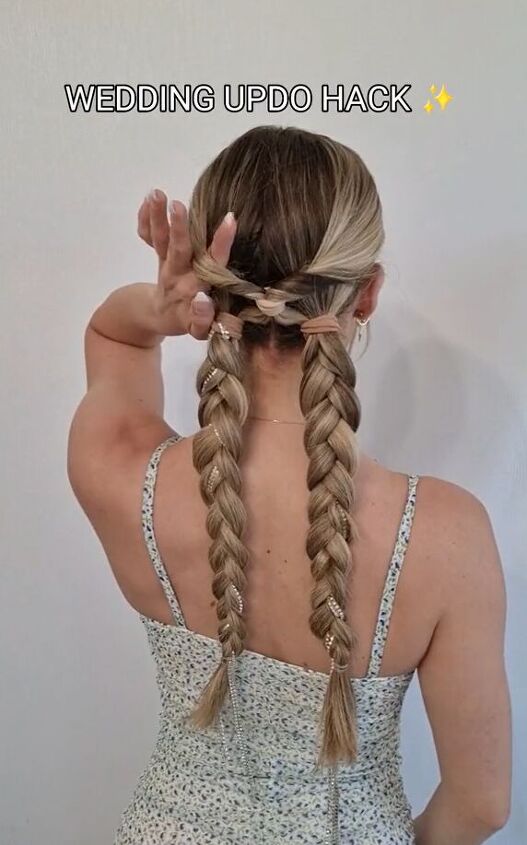 wedding updo hack for this sparkling look, Crossing braid