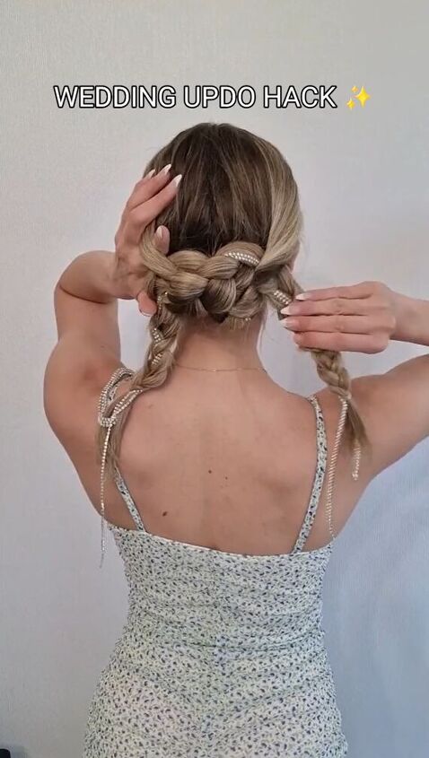 wedding updo hack for this sparkling look, Crossing braid