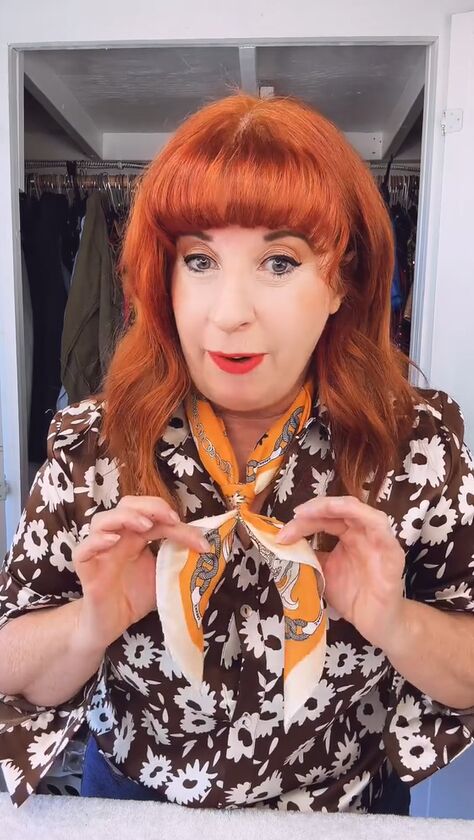 how i tie a neck scarf to give your blouse a pop, Elegant neck scarf