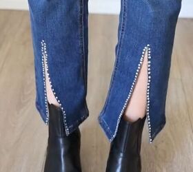upcycle walmart jeans to look designer, Upcycled Walmart jeans DIY rhinestone jeans