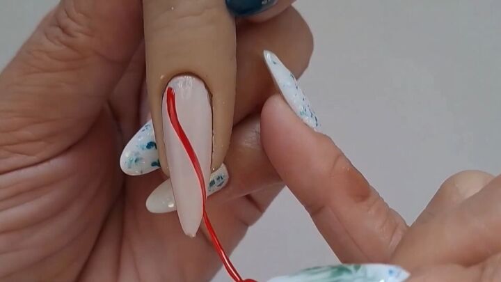 line art nails for christmas, Red white and silver curved nails