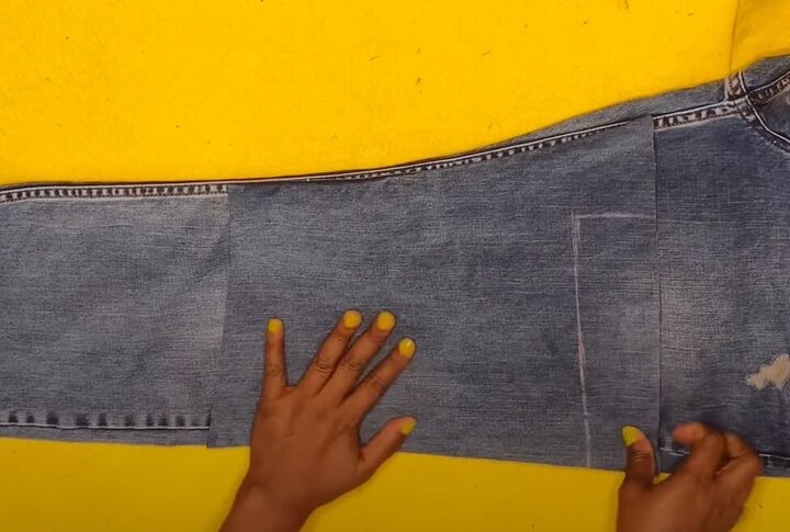 upcycled denim skirt, Cutting fabric