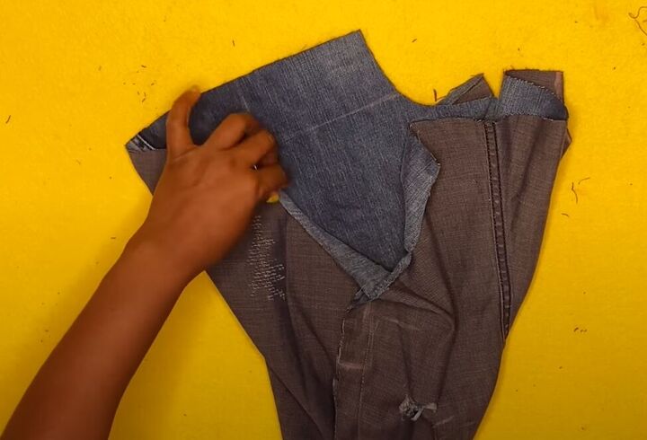 upcycled denim skirt, Making side cut outs