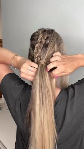 dutch braid hairstyles for long hair, Making half braid ponytail