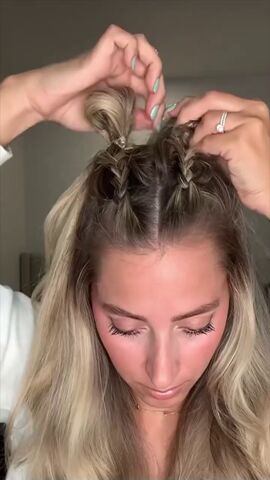 dutch braid hairstyles for long hair, Making half up half down Dutch bun