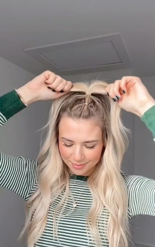 cute holiday hairstyle with just 2 moves, Tying hair