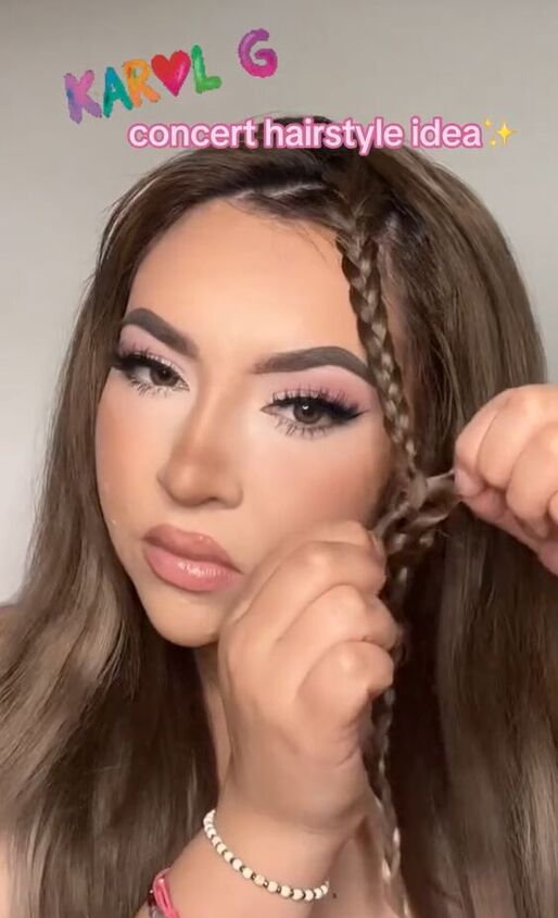 this hairstyle includes all the hottest trends, Pulling on braid