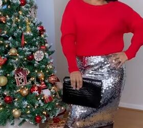 sequin skirt outfit ideas, Red sweater
