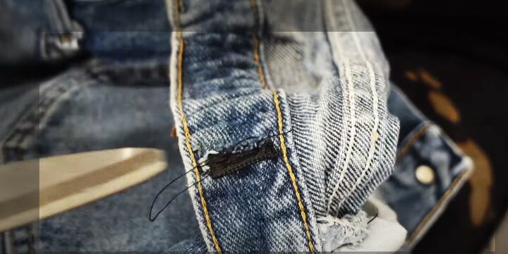 take in jeans at the waist, Trimming excess elastic