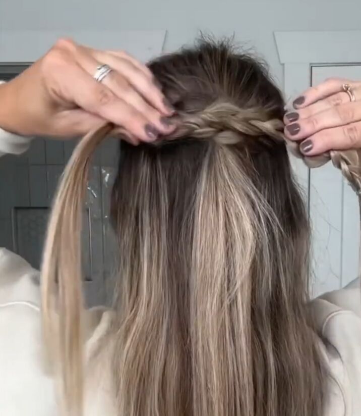 easy half up braided hairstyle, Crossing braids