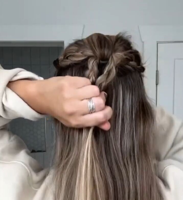 easy half up braided hairstyle, Flipping ponytail