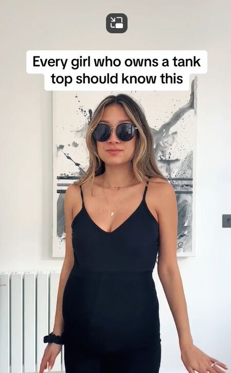 you can do this hack with any basic tank top, Wearing tank top
