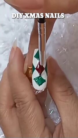 red white and green nails, Adding diamonds
