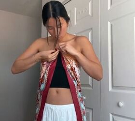 turn a silk scarf into a one shoulder top, Tying scarf