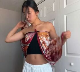 turn a silk scarf into a one shoulder top, Making one shoulder top