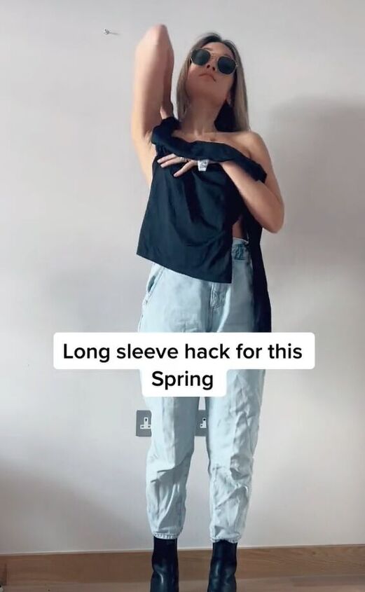 long sleeve hack for an elevated look, Putting sleeve over shoulder