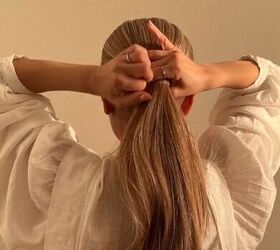 hair hack instead of braiding to get big volume, Tying ponytail