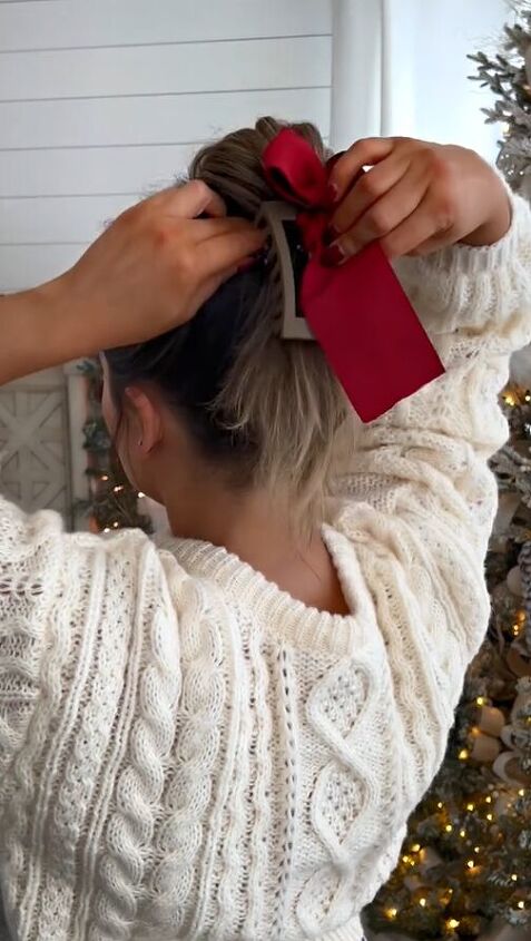 grab a ribbon and do this to give your hair a festive look, Adding clip