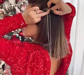 She puts a few thin sparkly chains in her hair for this breathtaking Christmas hairdo