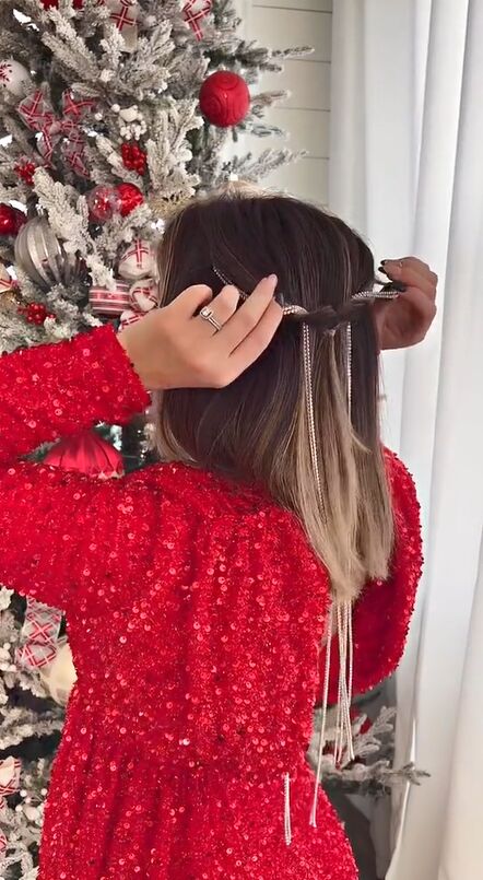 perfect sparkly hairstyle for the holidays, Weaving sparkly chain