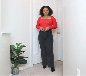 jeans and top outfit ideas, Red long sleeve top