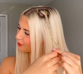 She starts with one small braid like this for this almost perfect holiday hairstyle