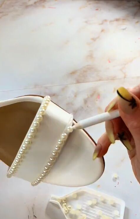 diy custom pearl wedding heels, Adding pearls