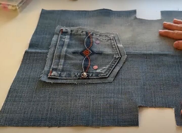 bag made from jeans, Attaching pocket