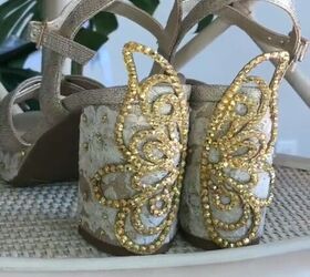 how i upcycled my grandma s wedding dress to fit into my wedding day, Butterfly wings on shoe heels
