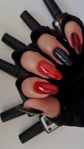 red and black nail art, Glam red and black nail art