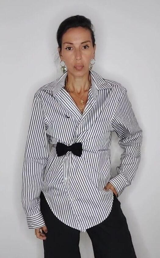 simple way to upgrade your look with a safety pin and bow, Bow on shirt