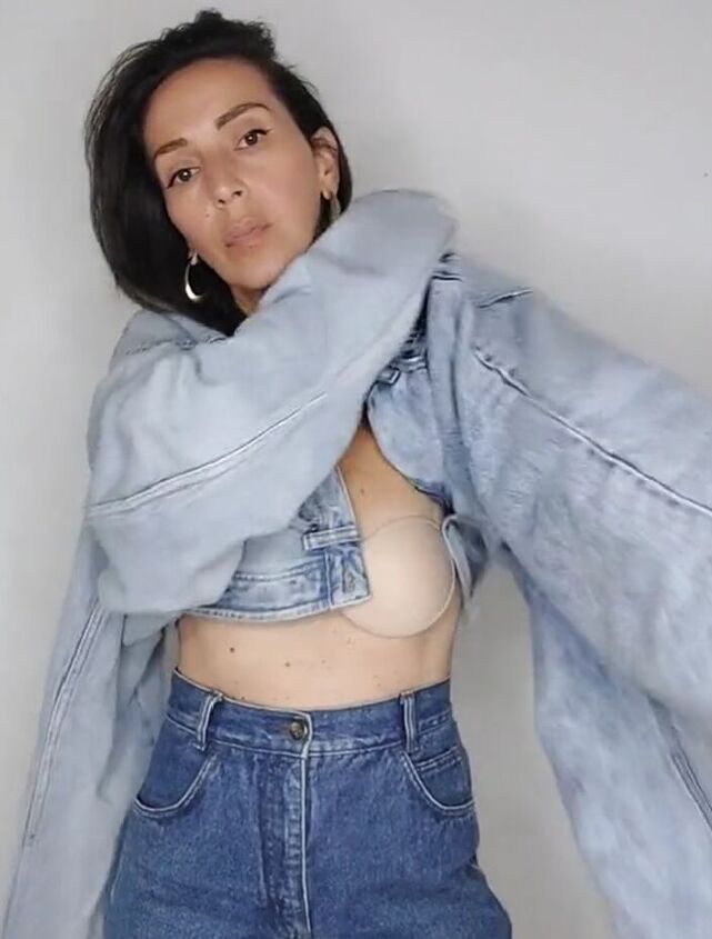 would you try this unique way to wear 3 pairs of jeans at once, Putting jeans on as top