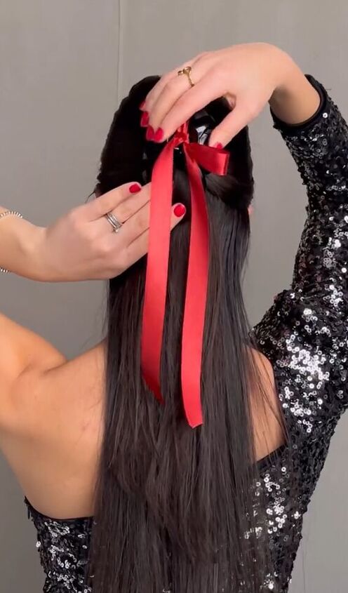 an easy way to add a bow in your hair for valentine s, Adding clip