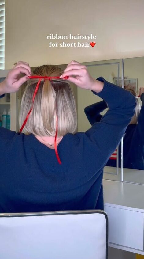 braided ribbon hairstyle for short hair, Adding bow