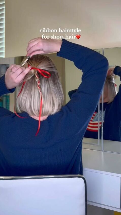 braided ribbon hairstyle for short hair, Braiding