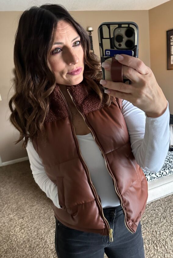 faux leather puffer vest