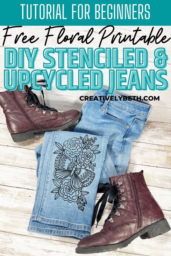 diy stenciled jeans with free floral printable