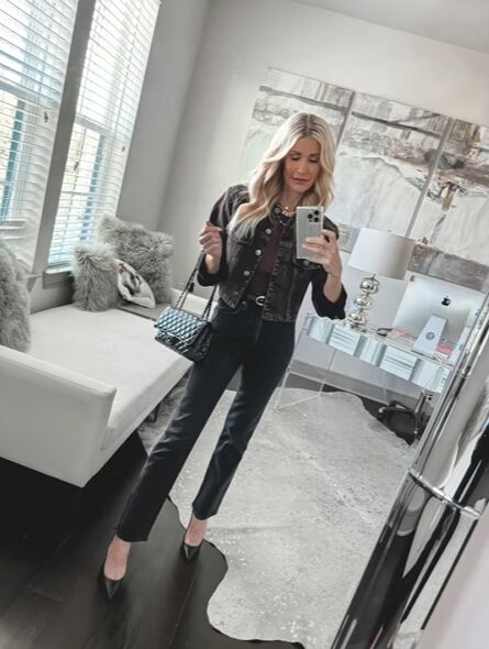 how to style black jeans, Cropped jacket outfit