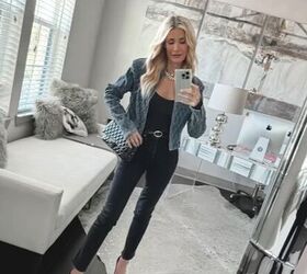 how to style black jeans, Denim jacket outfit
