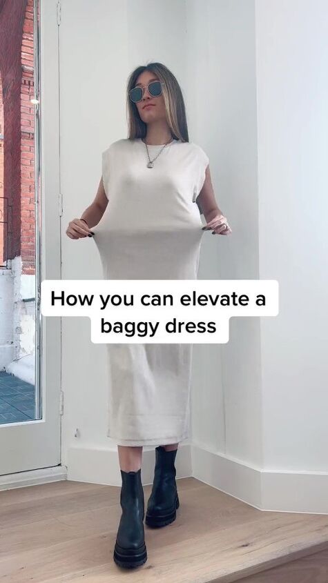 no sew hack for cinching a baggy dress, Baggy dress