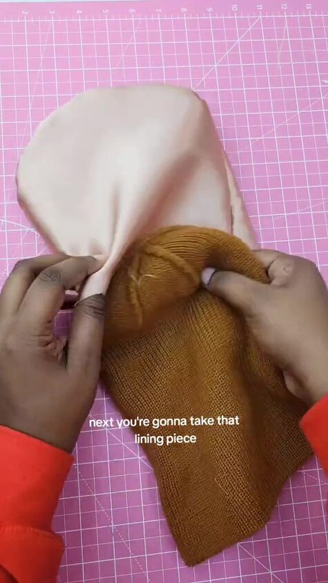 protect your hair this winter with this easy diy satin lined beanie, Attaching lining