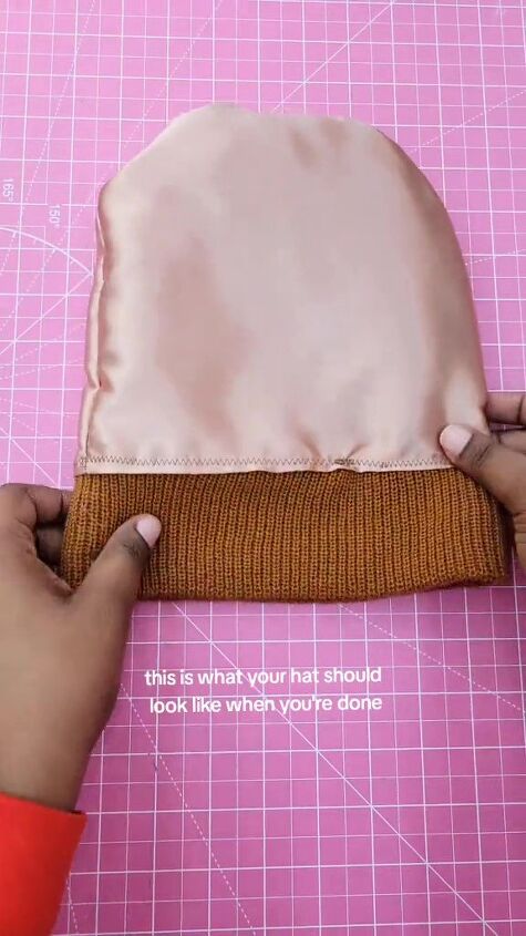 protect your hair this winter with this easy diy satin lined beanie, Attaching lining