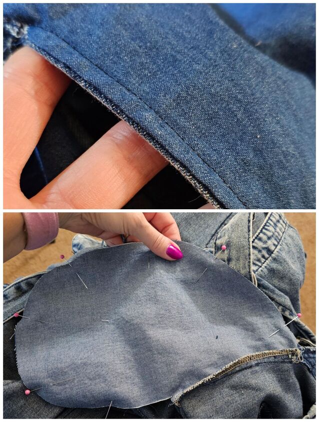 adding pockets to some denim overalls