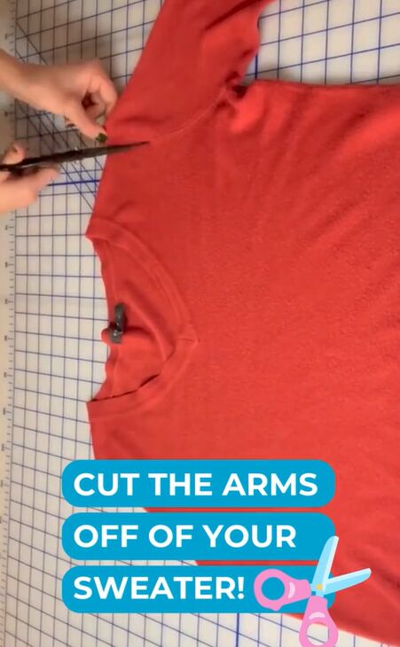 cut the arms off an old sweater, Cutting sleeves
