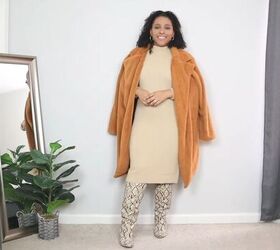 church outfit ideas, Sweater dress with snake print boots