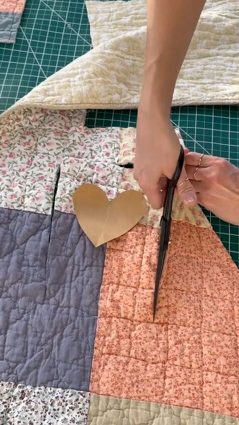 glue a thrifted quilt to your jeans and fall in love with the results, Cutting fabric